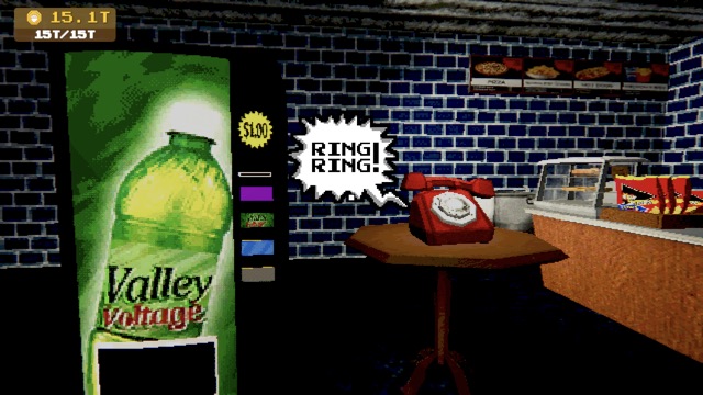 The red phone rings next to the vending machine